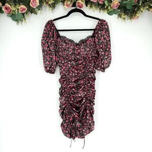 For Love And Lemons Melrose Ruched Puff Sleeve Bustier Floral Mini Dress